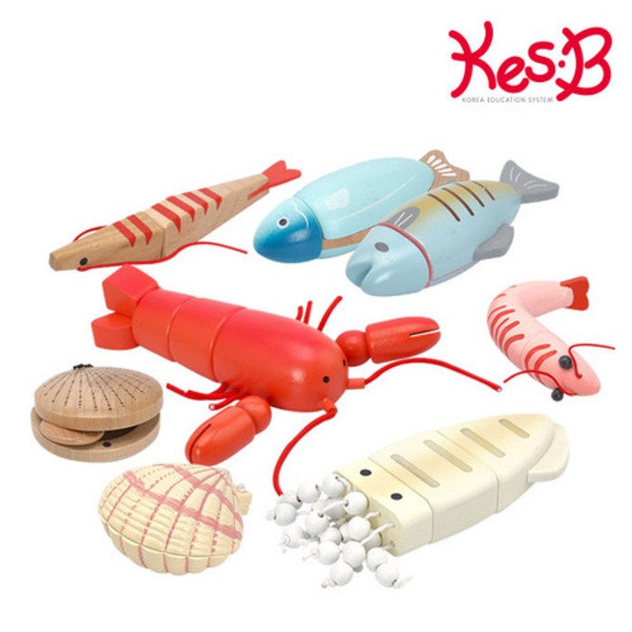 캐스B 플레이 빅토리아 씨푸드파티2251 원목 자석자르기 시장 물고기 생선 소꿉놀이
