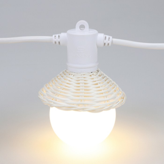 빛나는 순간, 파티라이트 풀세트 파티등 백색 11M10소켓갓램프설치킷 캠핑 야외 루프탑 전등선, 1세트, 11M10소켓갓 화이트방수 8W 전구설치킷