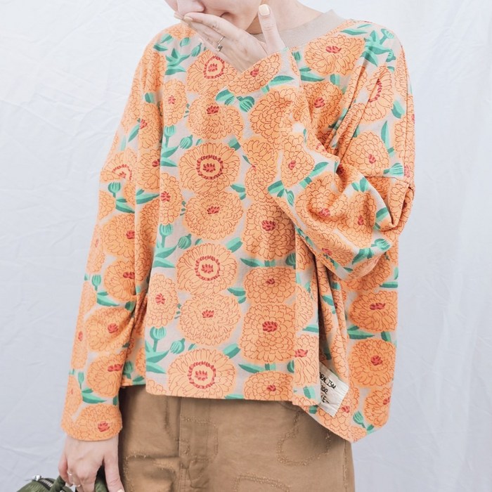 여성 루즈핏 꽃나염 수국 티셔츠