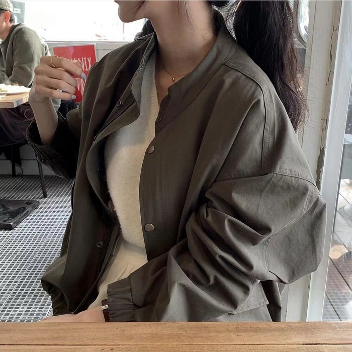 다다구리 Z0369A 여성 봄가을 루즈핏 고급 원단 집업 카고 코트 캐주얼 바람막이 점퍼
