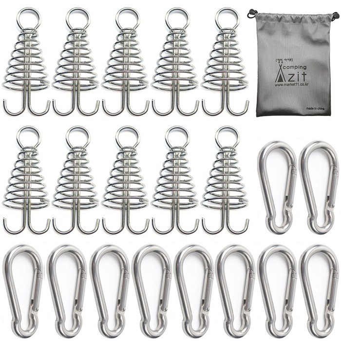 캠핑 아지트 탄소강CARBON STEEL 강철 비너 6호 10P  스프링 오징어 데크팩 10P  방수 주머니, 1개
