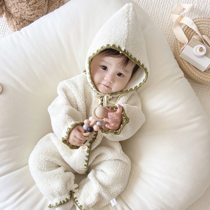 신생아 아기 방한 우주복 모자 세트 가을 겨울 옷 베이비 긴팔 뽀글이 기모 외출복 문센룩