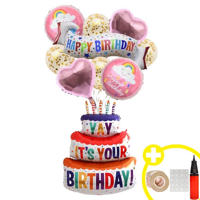 3단 케이크 스타 은박 혼합풍선 생일파티 인생샷 포토존 연출템 4옵션 파티용품 에브리띵스마일 1224, 1세트, 핑크