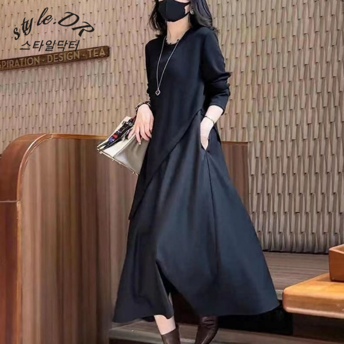 스타일닥터 패션 프랑스식 루즈핏 롱 원피스 봄가을 데일리룩 캐주얼 원피스 빅사이즈