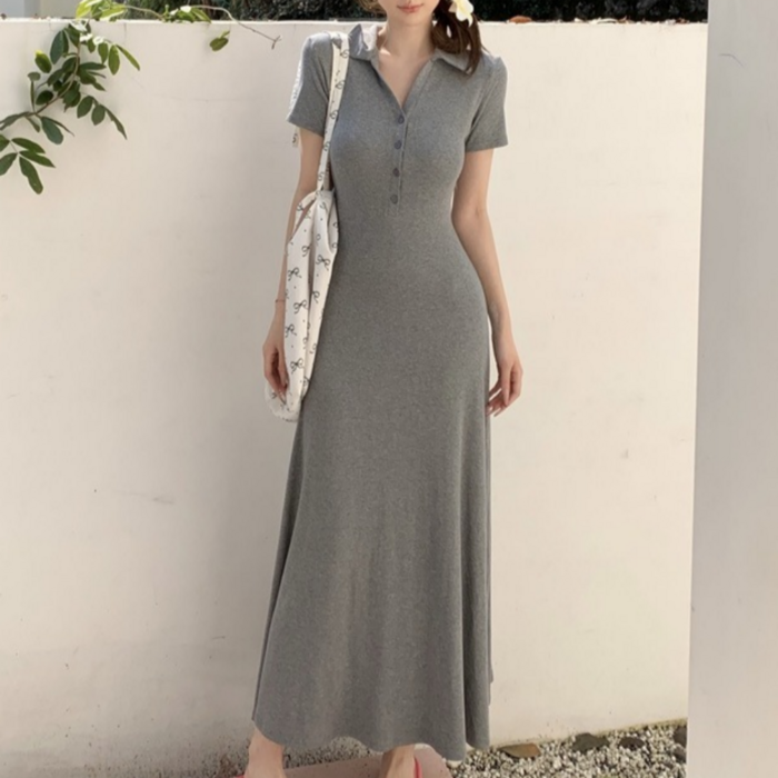 유니크코코 카라 슬림 롱 원피스 a라인 반팔 맥시 5660