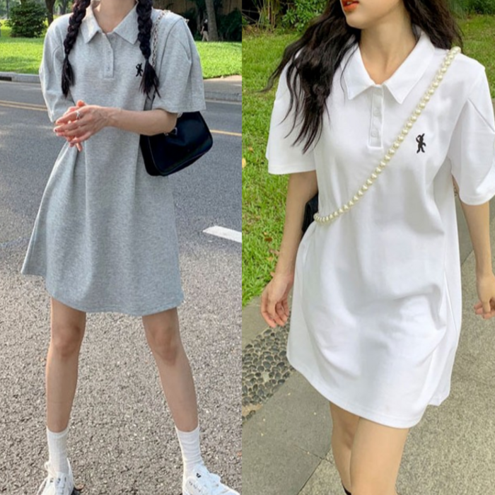 여름 데일리 카라 미니 원피스 퍼프 반팔 박시원피스 프리사이즈