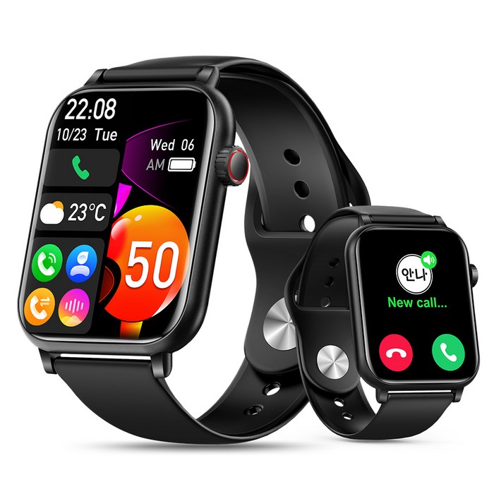 LifeSync 스마트워치 원격 촬영 통화가능 대화면 한글판, GPS 블루투스 스마트밴드, GPS 블루투스, 45mm, 블랙