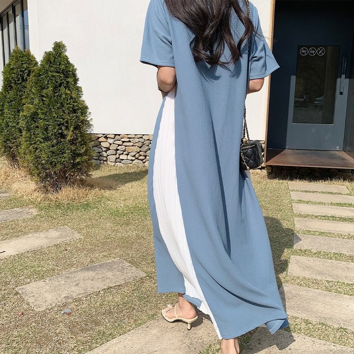 하이데일리 반팔 주름 니엘 플리츠 롱원피스
