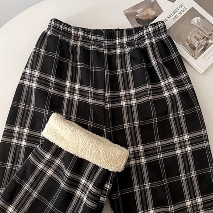 양털기모7컬러 뽀글이 체크 와이드 팬츠 밴딩 겨울 트레이닝 바지 수면바지 파자마