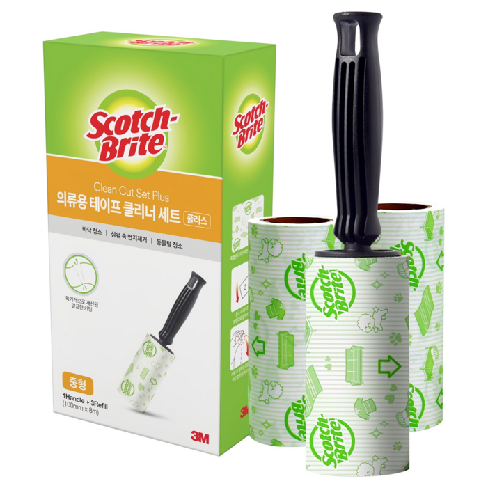 스카치브라이트 의류용 테이프 클리너 세트 플러스 핸들  리필 3개