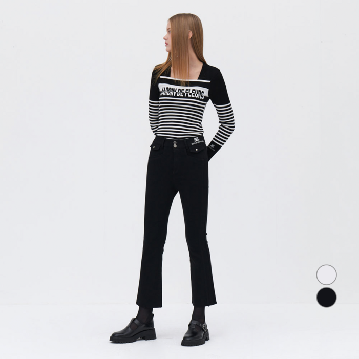 에고이스트 여성용 엠브로이더리 스판 부츠컷 팬츠 ER2BO415