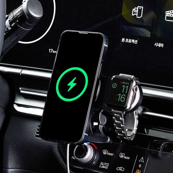 메이튼 맥세이프 2in1 차량용 고속 무선 충전 핸드폰 거치대 MMS2in1001  C타입 케이블, 블랙, MMS2in1001