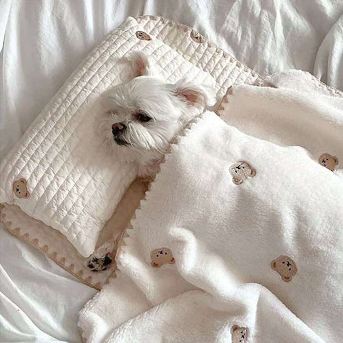 쁘띠도그 강아지 곰자수 이불 세트