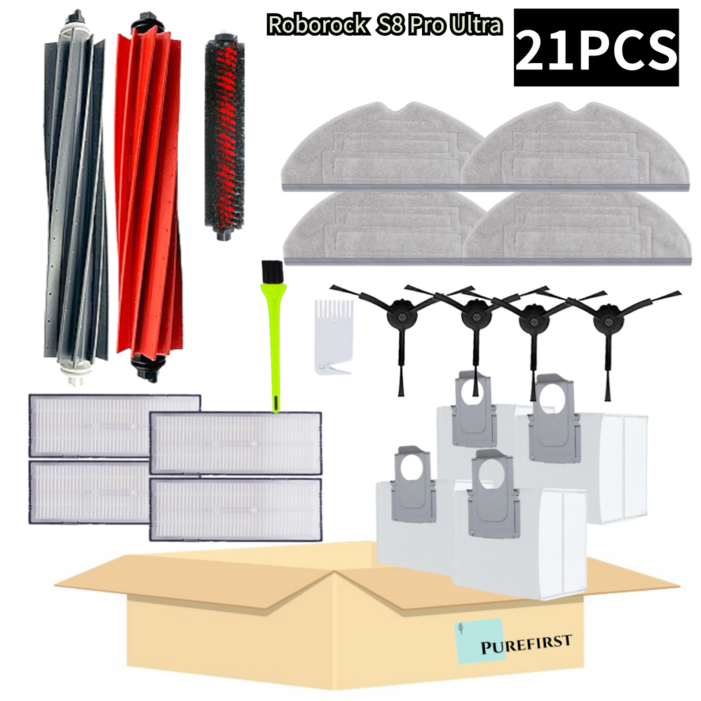 퓨어퍼스트 로보락 S8 Pro Ultra 소모품 브러시 필터 호환 먼지봉투 기프트팩, 1세트, 6개월풀패키지21pcs