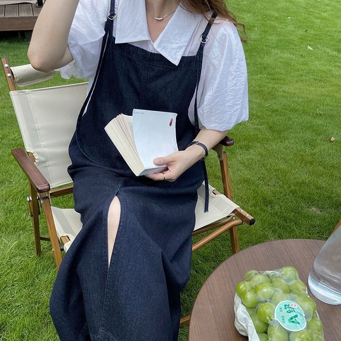 Chephie 여성용 여름 신상 데님 멜빵 원피스 스트랩 원피스