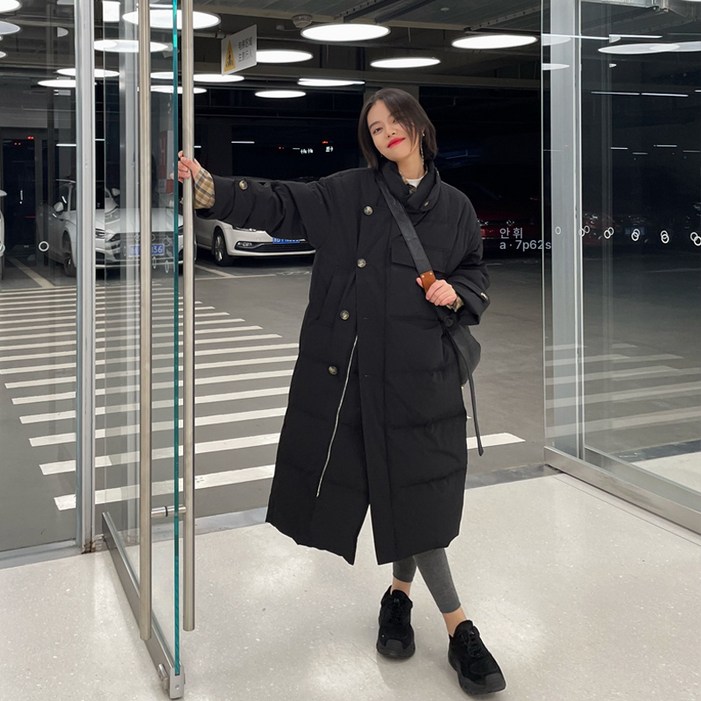 블랙패딩여미디엄무릎기장겨울제빵패딩야상여하이넥