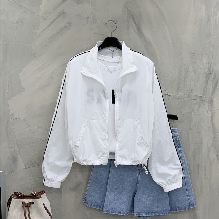 행복여 앤드 배색 띠줄 윈드 루즈핏 바람막이 집업