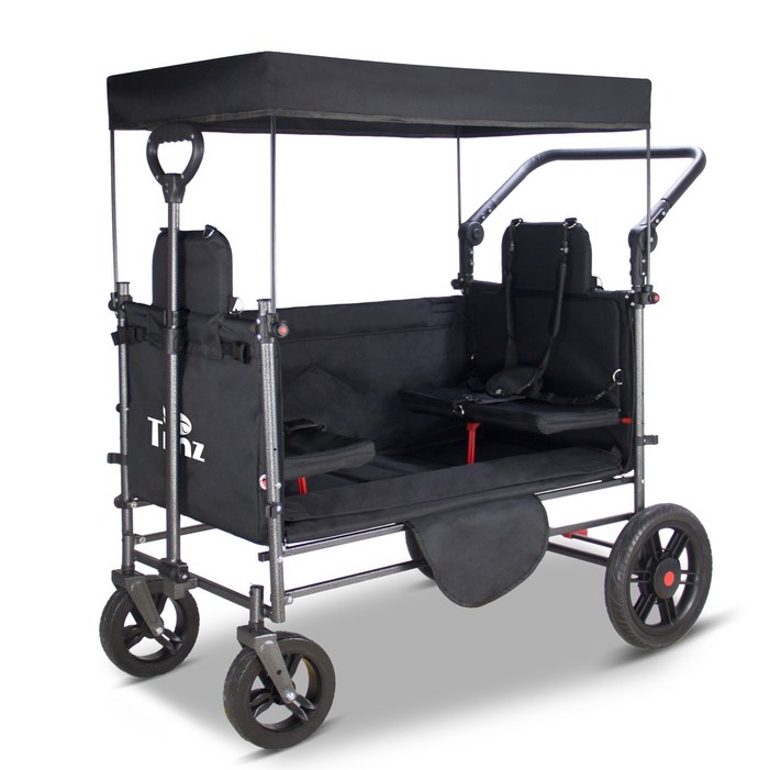 접이식 야외 유틸리티 왜건 캐노피가 있는 해변 왜건 카트 캠핑 쇼핑 정원 및 해변을 위한 휴대용 접이식 왜건 접이식 캠핑카 좌석 포함, 1개, 검은색