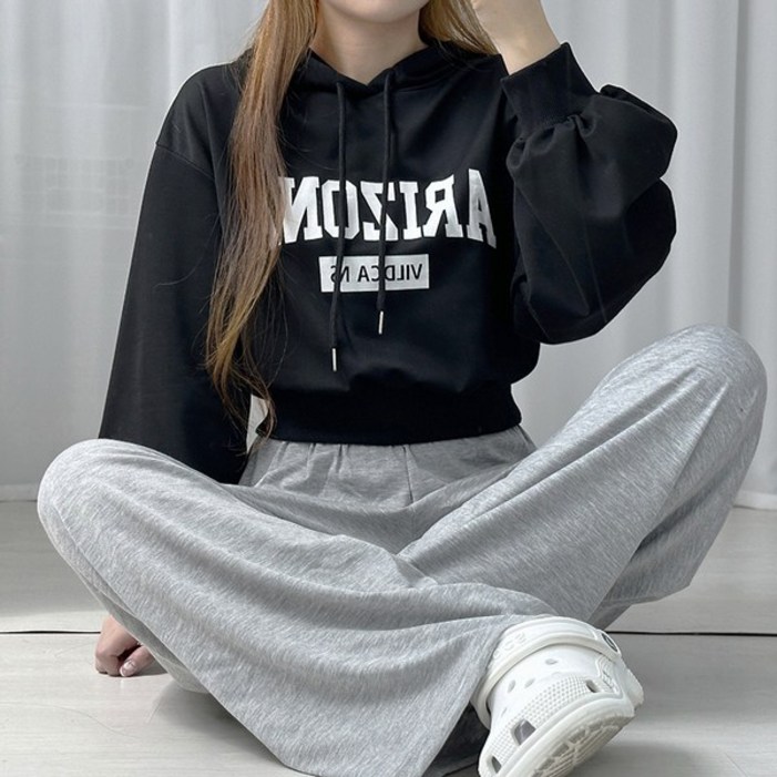 아리나 크롭 후드티 핏보장 학생 크롭후드티 가을옷 겨울옷 학생후드티 오버핏후드티 루즈핏 세미크롭 놀이공원 교복후드티 가을후드티 학생 후드 레터링 크롭후드