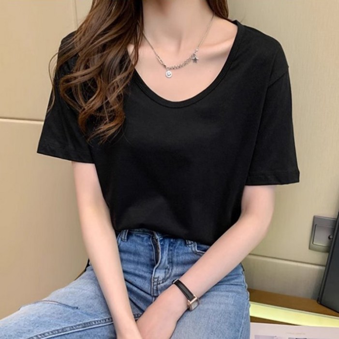 릴리제인 여성용 여름 유넥 루즈핏 반팔 티셔츠