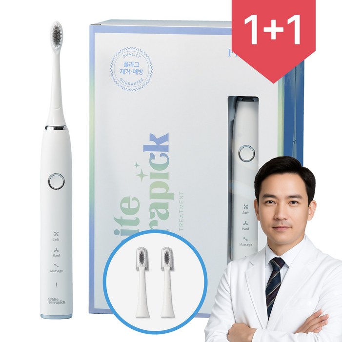 치과약국판매 프로벨 음파전동칫솔 저자극 방수 1년무상AS 칫솔모2개포함, 화이트테라픽 음파칫솔, 화이트, 2개