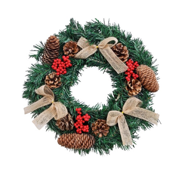 [해피인어스] 크리스마스 그리너리 원형 조화 장식 리스 (2종)