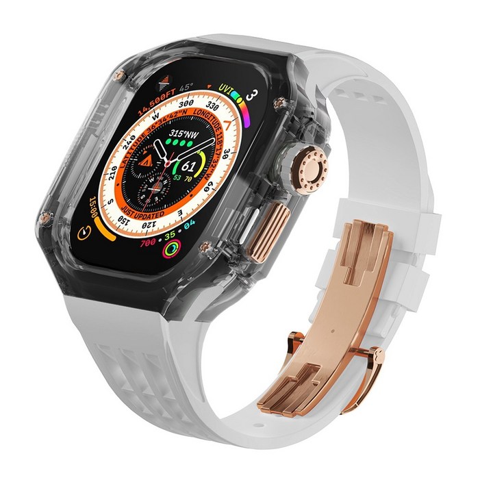 다비드 애플워치용 호환 플립형 일체형 스트랩 9 8 7 se 울트라 호환, 04.블랙케이스로즈화이트스트랩, 1개