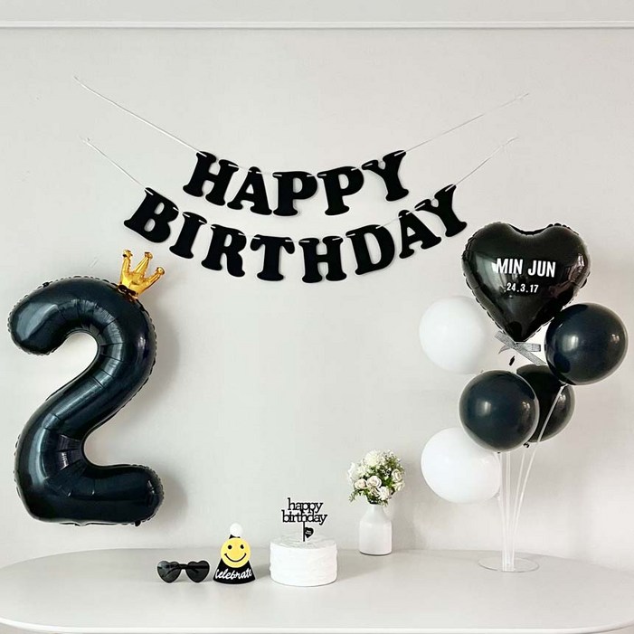 연지마켓 생일가랜드 생일 파티 용품 세트 숫자 하트 풍선 자유레터링