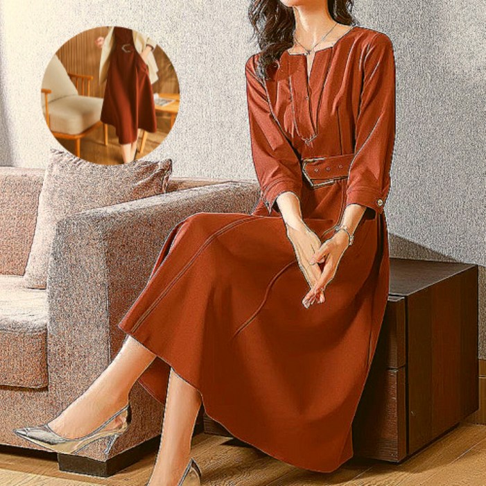 다즐링 여성 가을 원피스 긴팔 정장 세련된 하객룩 벨트포함