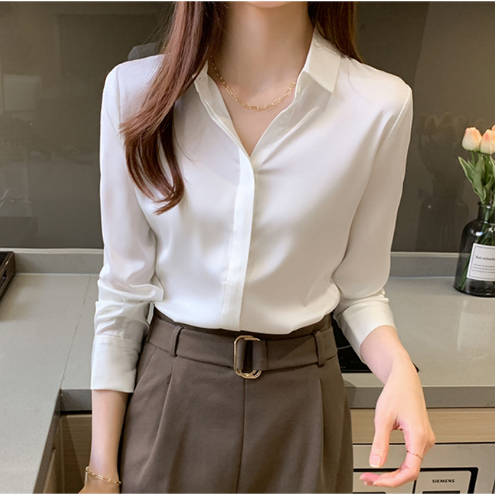 FINE ART 여성 링클프리 오버핏 긴팔 정장 셔츠