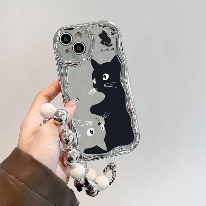 아이폰 6 7 8 플러스 X XS MAX XR 귀여운 냥이 스트랩 물결 휴대폰 케이스 D83