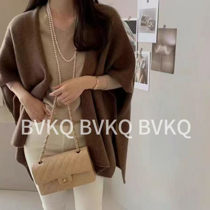 여성 판쵸가디건 망또 케이프 폭스 울 봄 니트가디건