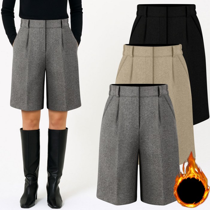 여성 모직 반바지 5부 울 스판 기모 허리 뒷밴딩 국내생산 버뮤다 여자 겨울반바지 빅사이즈