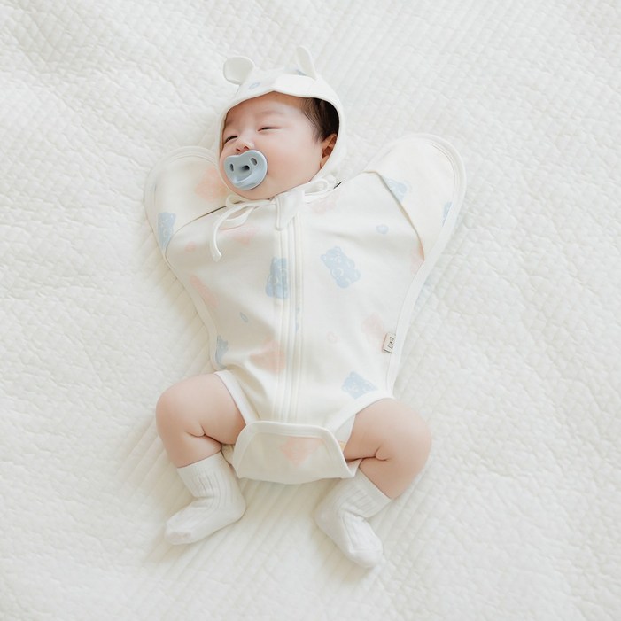 메르베 신생아 소프트 모로반사방지 사계절 체온유지 달잠 스와들 수트 순면 아기속싸개 나비잠