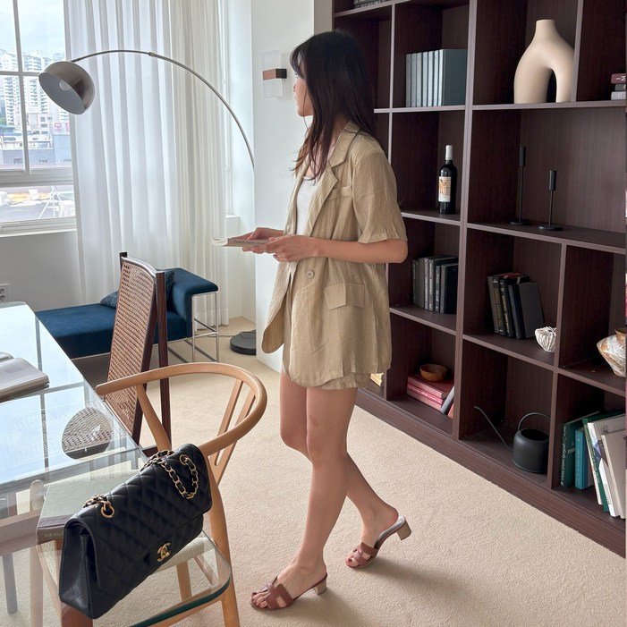 FLC 루즈핏 여성여름자켓 팬츠 정장세트 반팔자켓 반바지