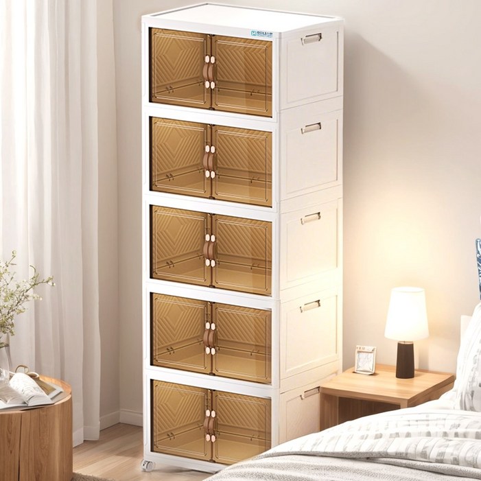 Homey Nest 대용량 리빙박스 가정용 다용도 이동식 폴딩 수납 정리함, 화이트, 5단