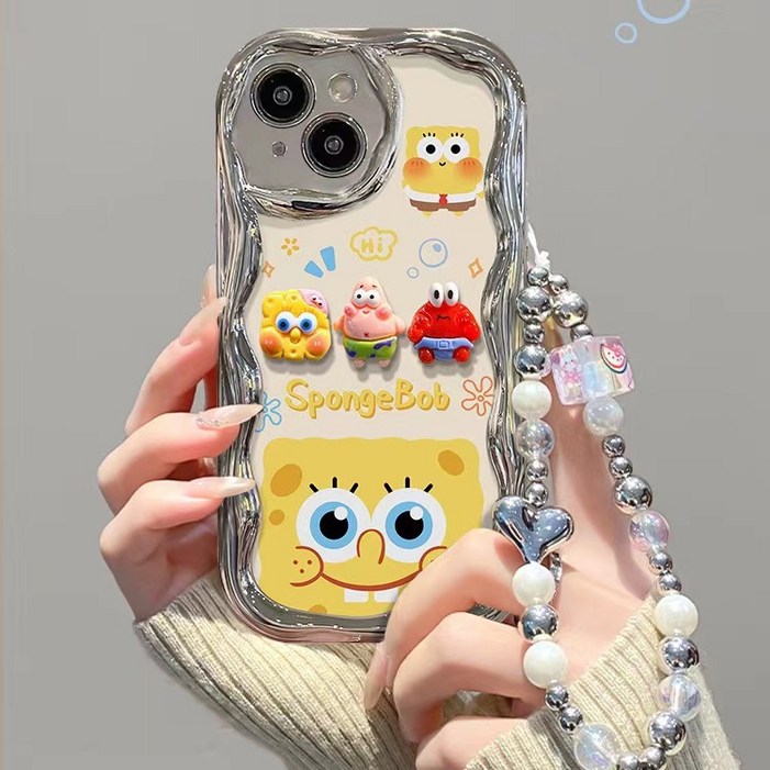 아이폰 6 7 8 플러스 X XS MAX XR 뚱이 스폰지밥 피큐어 스트랩 물결 휴대폰 케이스 D81
