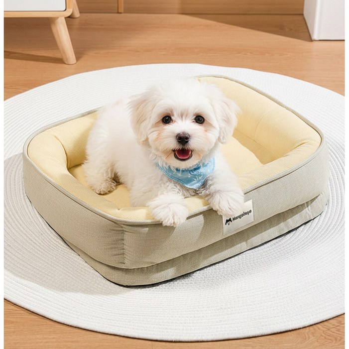 휘서댕 강아지 고양이 반려동물 방석, 1개, 엘로우 그린