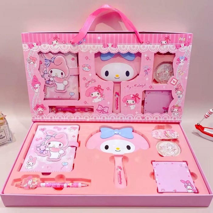 산리오 캐릭터 다이어리 거울 빗 세트 노트 문구 메모 배지 선물 상자, 마이멜로디