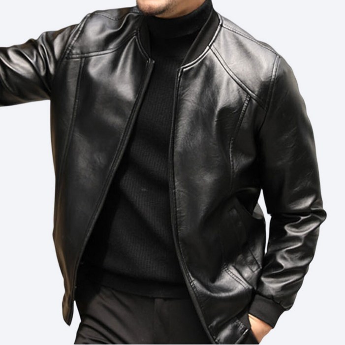 가르크시 남자 블루종 레더 자켓 심플 라운드넥 레귤러핏 미니멀 아우터 재킷