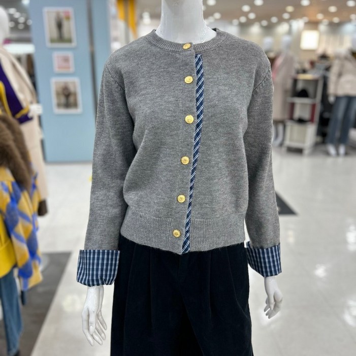 르니앤맥코이 체크배색 라운드 니트 가디건 MN02CD007FJY