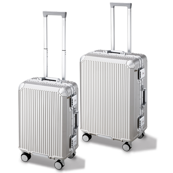 인포트 솔리드 캐리어 2종 세트 20인치 기내용 24인치 여행용 하드 케이스 메탈 실버