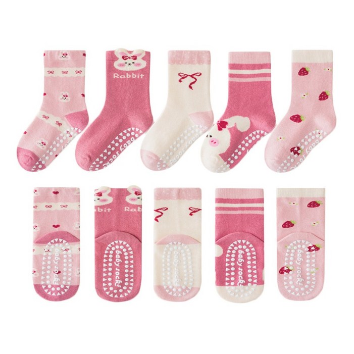 투해피 아동용 미끄럼방지양말 5컬레 P02 딸기토끼