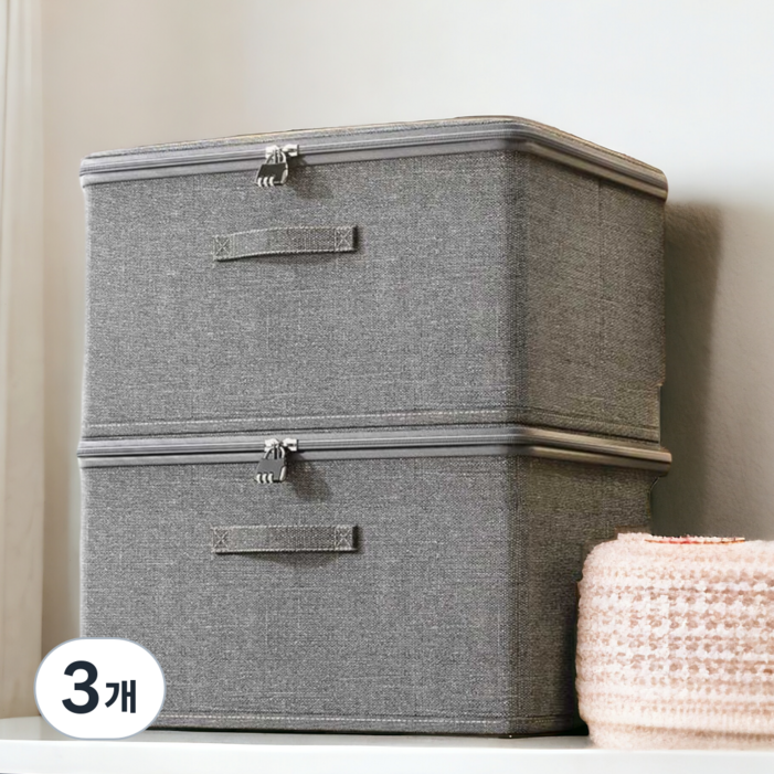 꾸꾸리빙 자물쇠 상자 패브릭 리빙박스 사생활보호, 3개, 중형자물쇠포함
