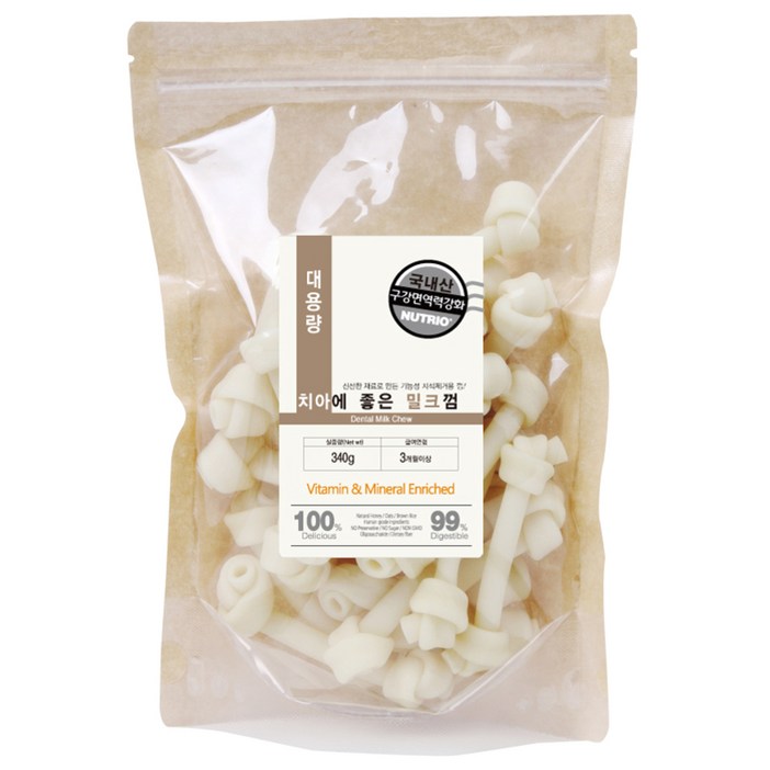 뉴트리오 치아에 좋은껌 강아지 간식, 우유맛, 340g, 1개