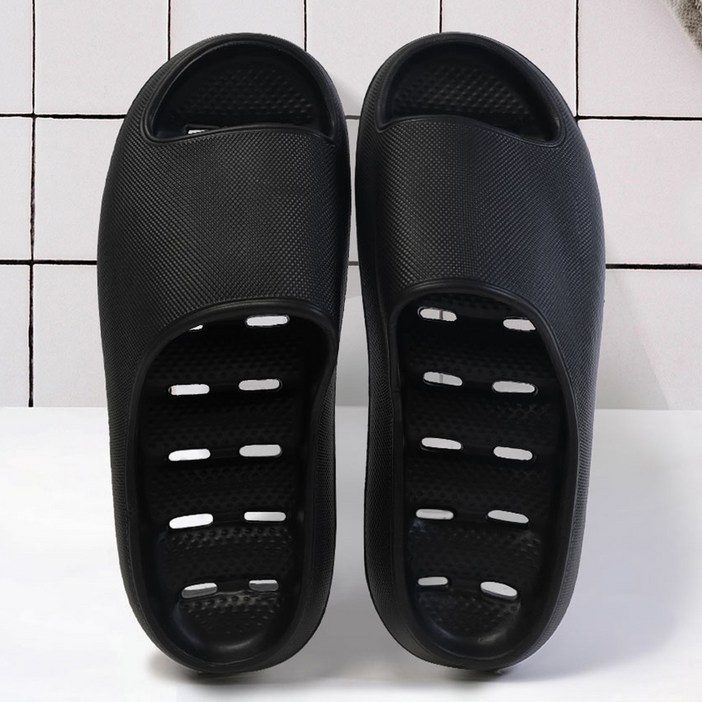 베이스알파에센셜 남성용 편안한 미끄럼방지 물빠짐 EVA 욕실화 실내화, 블랙, 1개