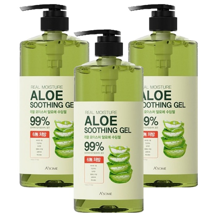 ASOME 리얼 모이스처 알로에 수딩젤 99, 1L, 3개