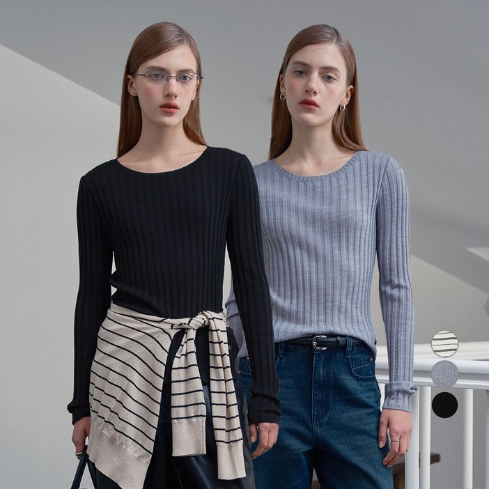 쥬시쥬디 여성용 골지라운드울혼방 니트 2종 세트 JZKT026C