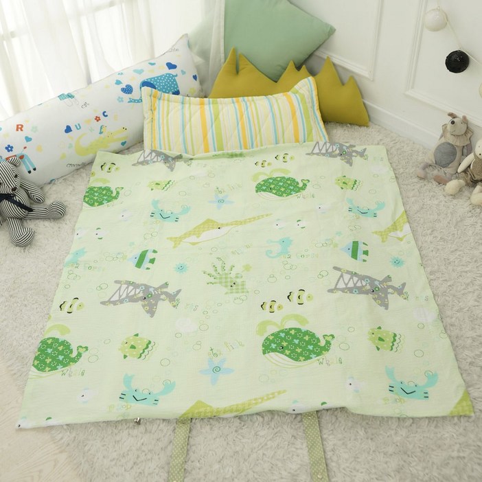 보떼하우스 리플 여름 일체형낮잠이불 사계절 베개솜 포함, 마린그린