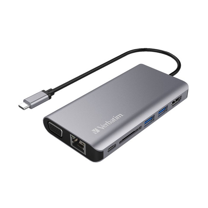 버바팀 타입C 8in1 HDMI VGA USB3.0 RJ45 멀티허브 고속충전 리더기 66148, 그레이, 8 in 1 Type C Hub